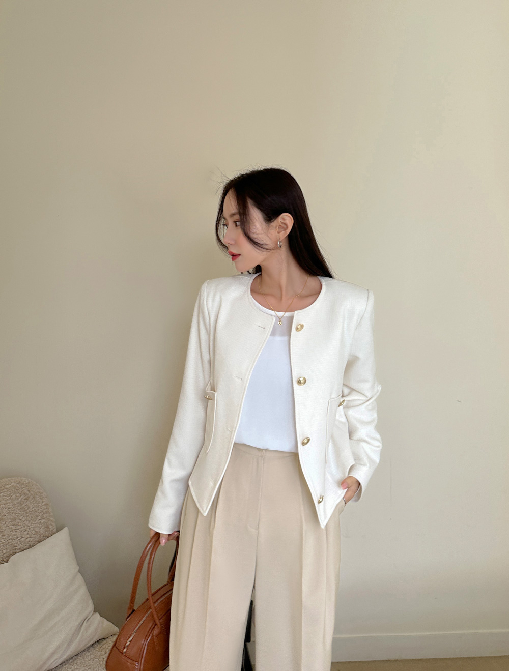 [EVELLET]ヘイセルカラー無しツイードジャケット