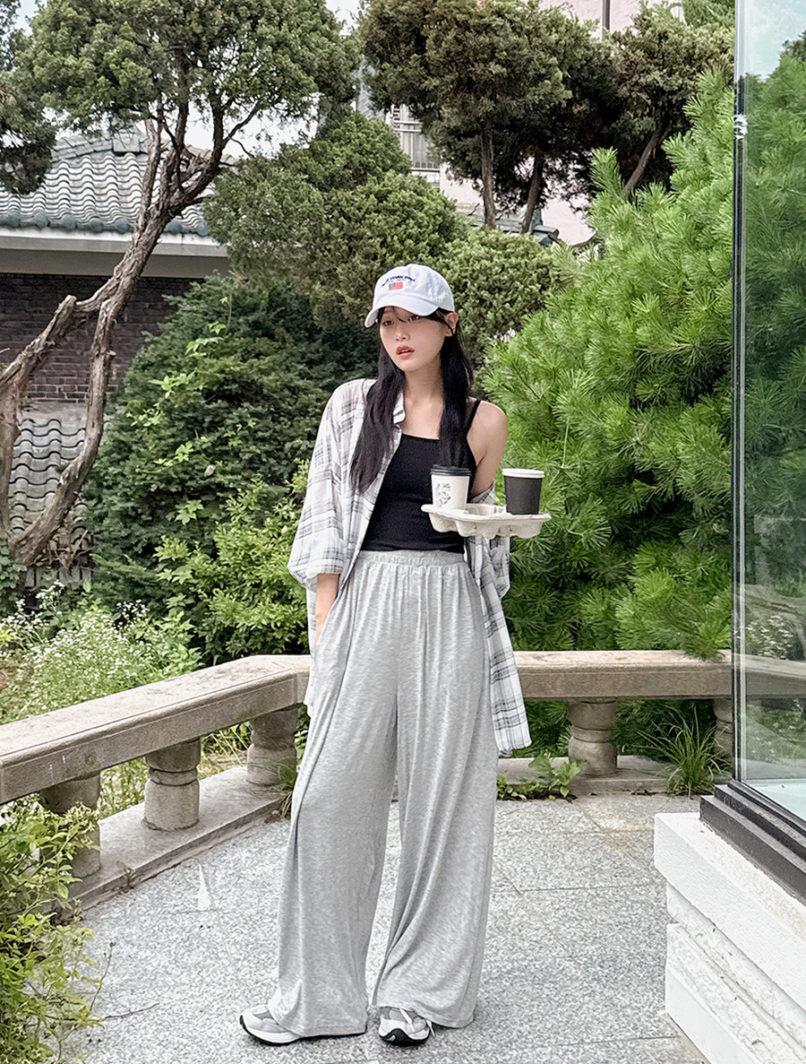 [EVELLET]ポエンミスパンワイドウエストバンドパンツ