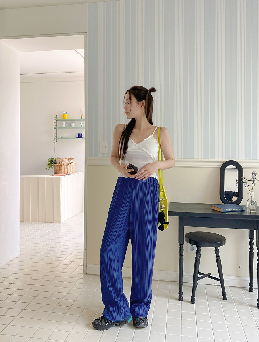 [EVELLET]ベリーブプリッツワイドウエストバンドパンツ