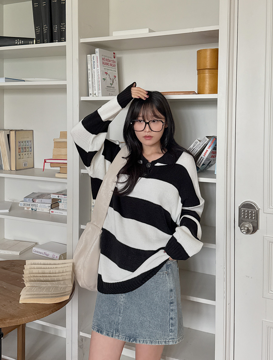 [EVELLET]ラセジンストライプカラーニット