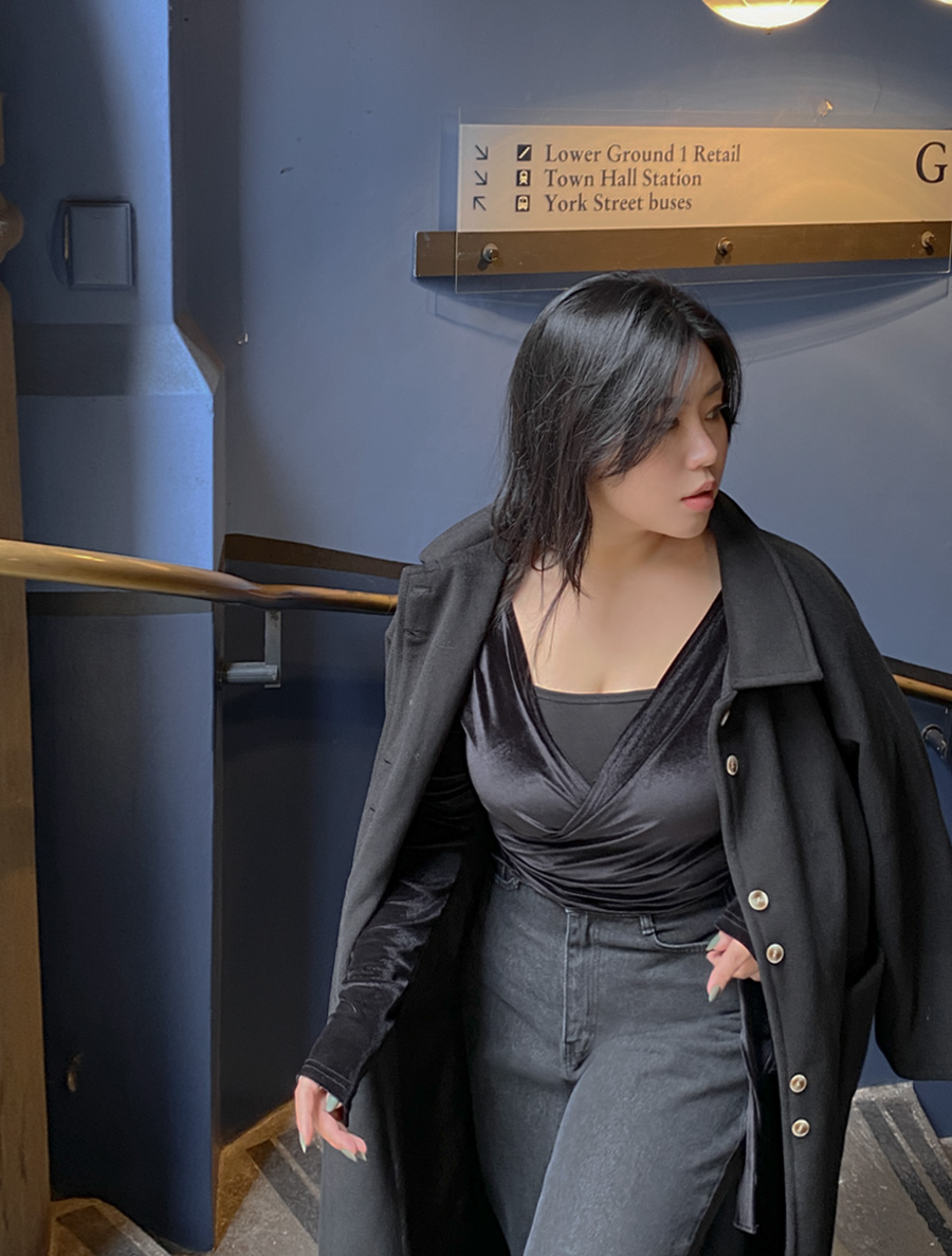 [EVELLET]リンクルドベルベットラップカーディガン