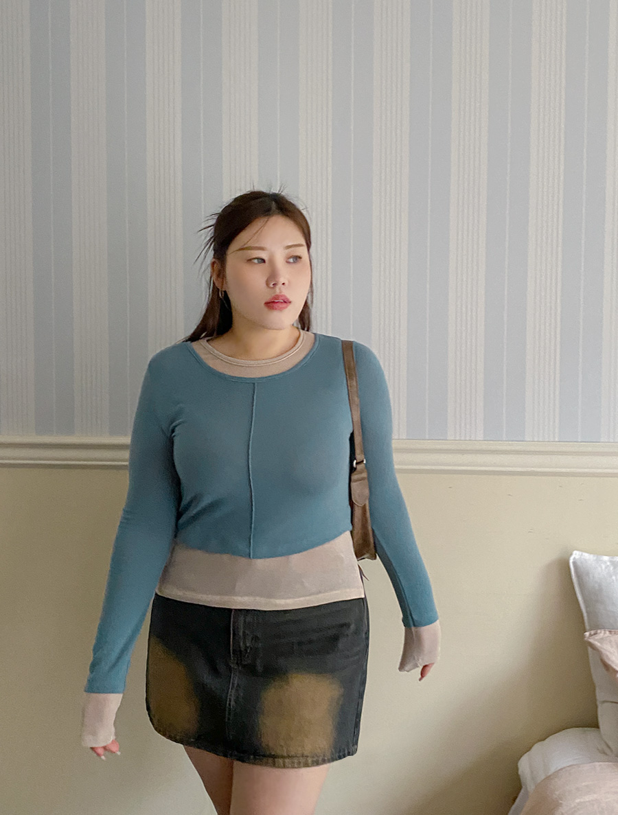 [EVELLET]セルディアレイヤード配色ティーシャツ