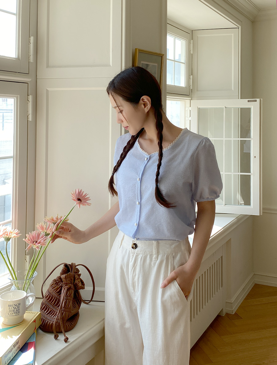 [EVELLET]オーティンジュSTレースパフブラウス