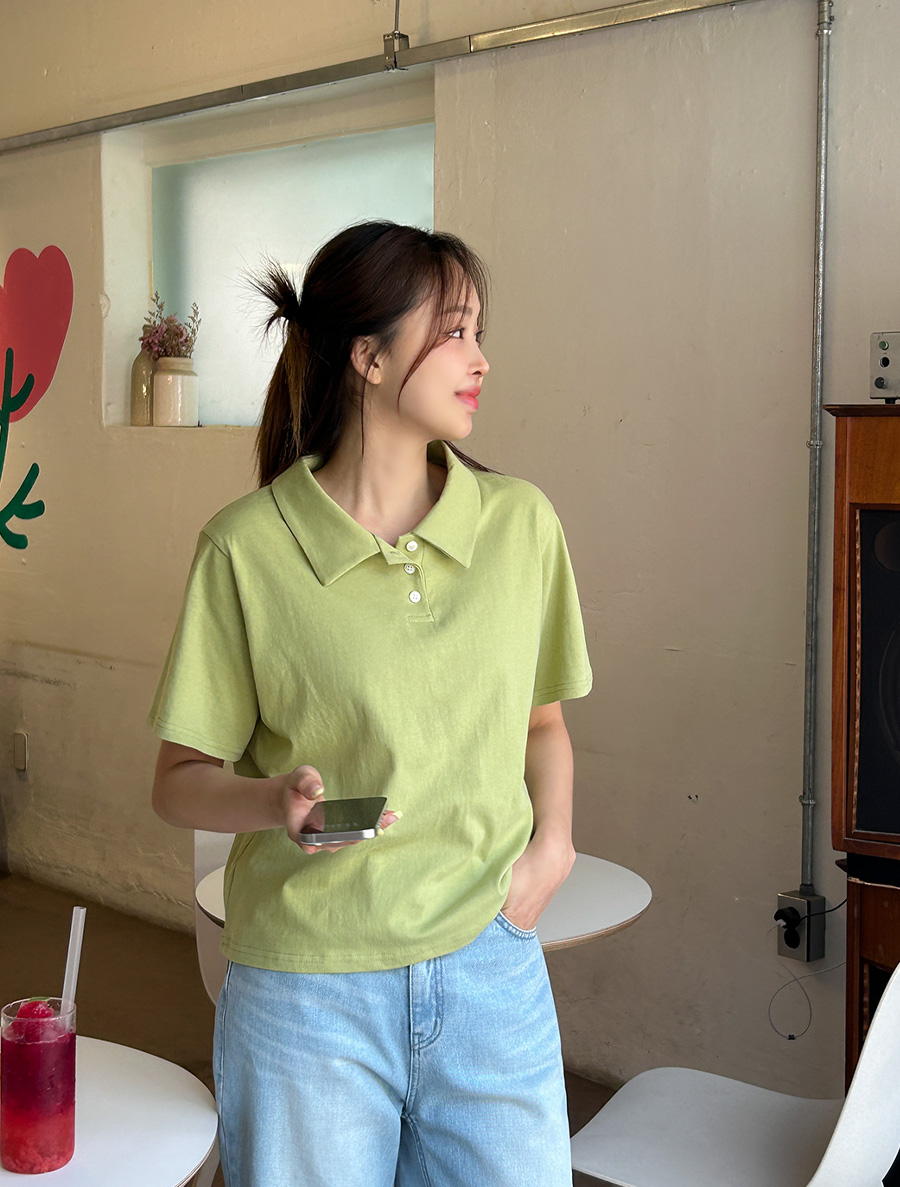 [EVELLET]ヒエンディーボタンカラーティーシャツ