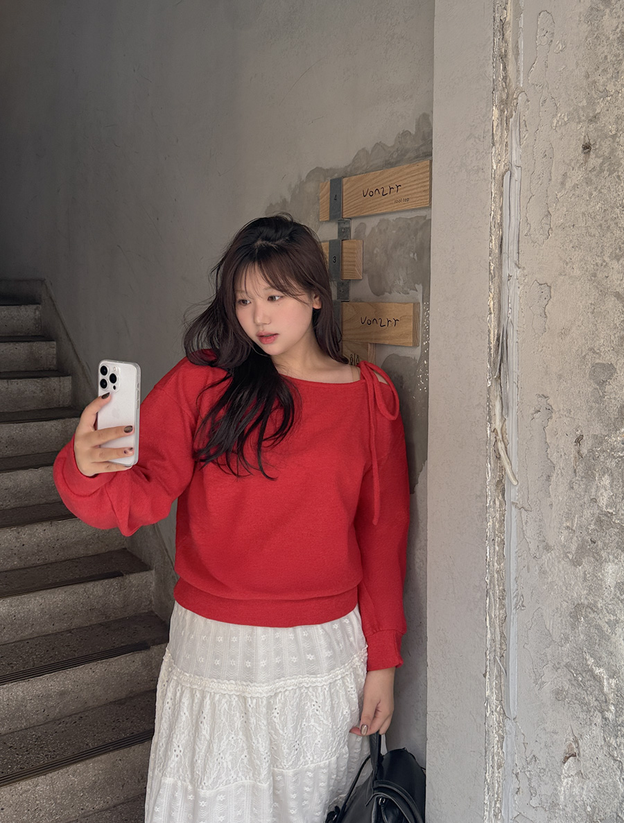 アデンミュー起毛アンバランスオフショルダーカットソー