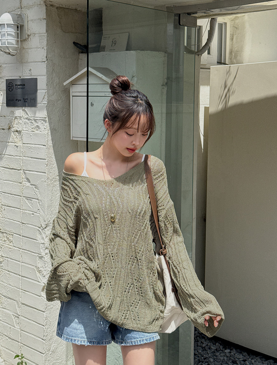 [EVELLET]スカーディパンチングストラップニット