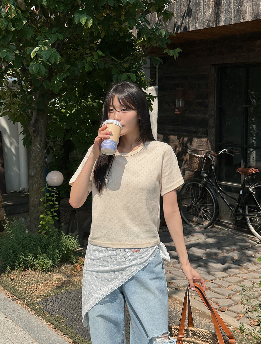 [EVELLET]ステニーダイヤパンチングクロップドティーシャツ