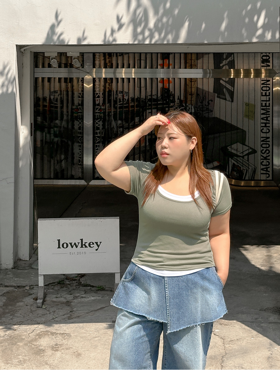 [EVELLET]リンティブレイヤード配色ティーシャツ