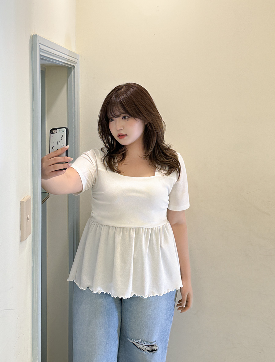 [EVELLET]ミオネシャーリングスクエアネックティブラウス