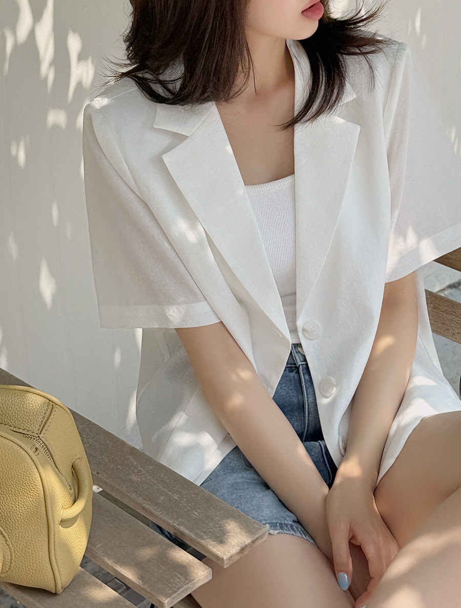 [EVELLET]メイヤーカラー半そでセミクロップジャケット