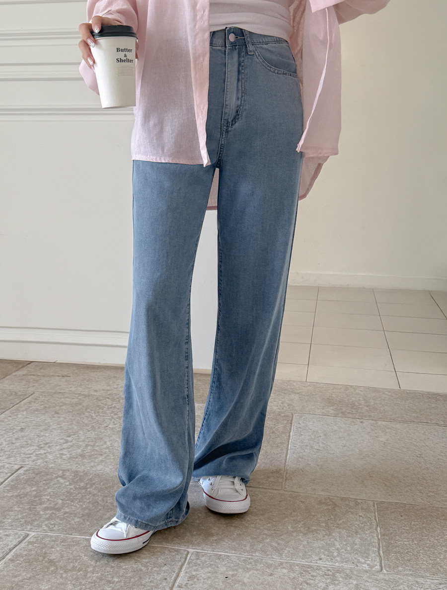 [日常パンツ]ループリオセルクールデニムワイドパンツ