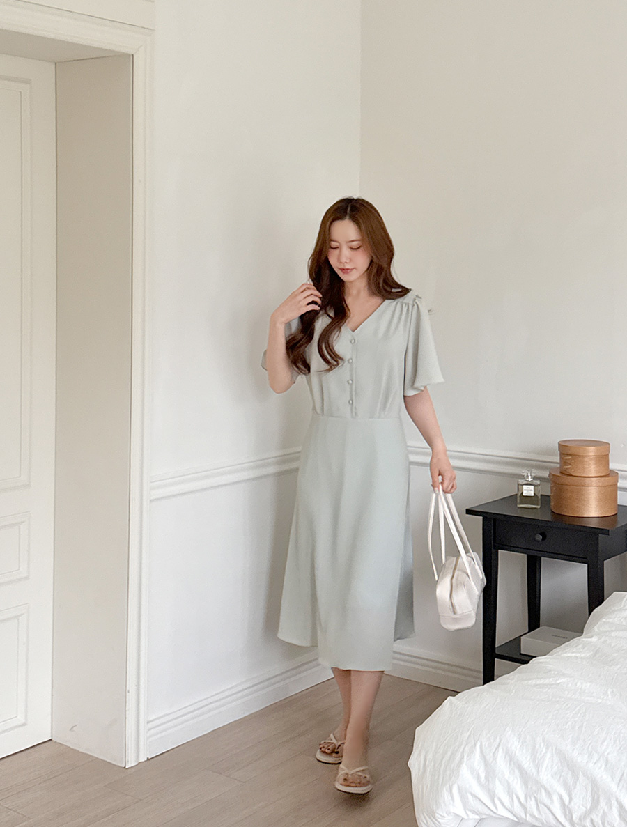 ルエックVネックシャーリングワンピース