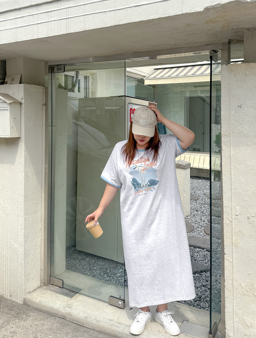 [EVELLET]ベケインプリンティング配色ロングワンピース