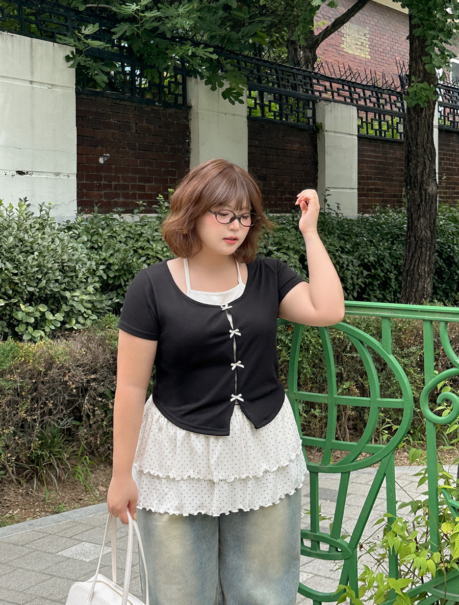 [EVELLET]リブテリボンレイヤードホルターネックティーシャツ