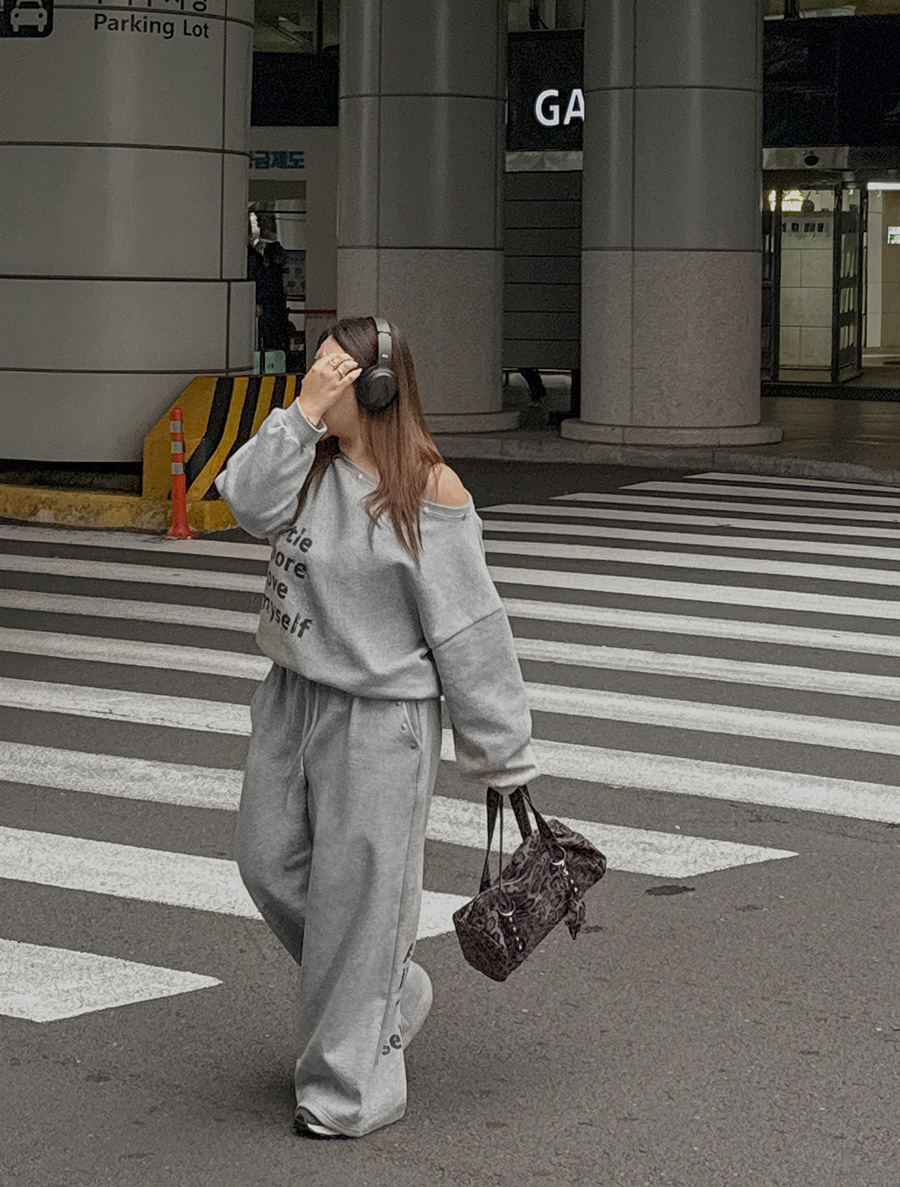 [単独進行]ムアデン起毛レタリングロングウエストバンドパンツ