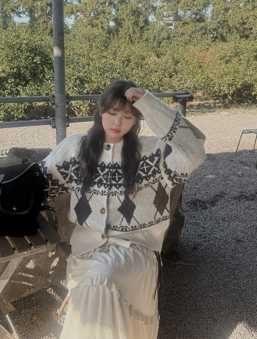 ヘンピュアノールディックウールボタンニットカーディガン