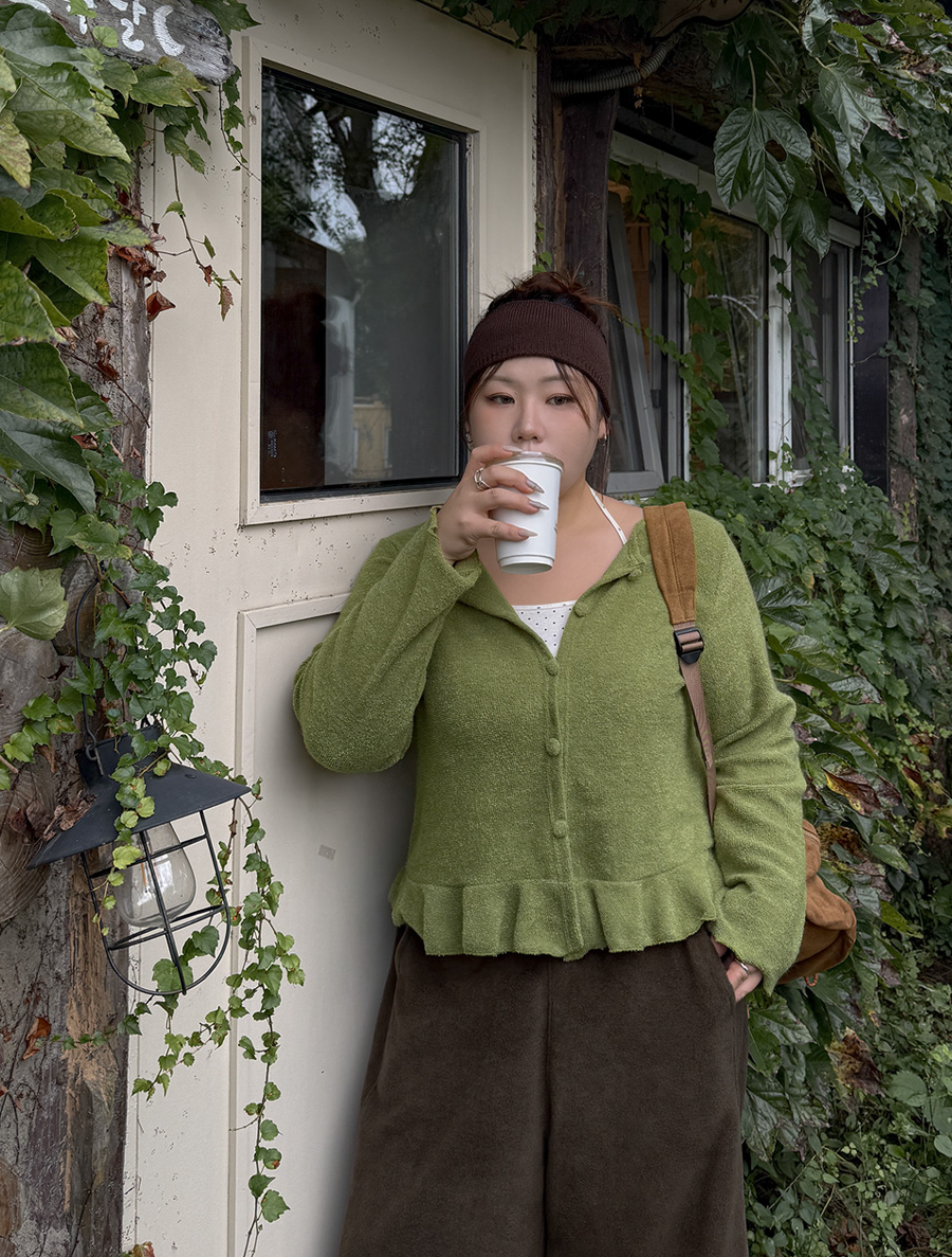 プデアテリー フリルボタン カーディガン