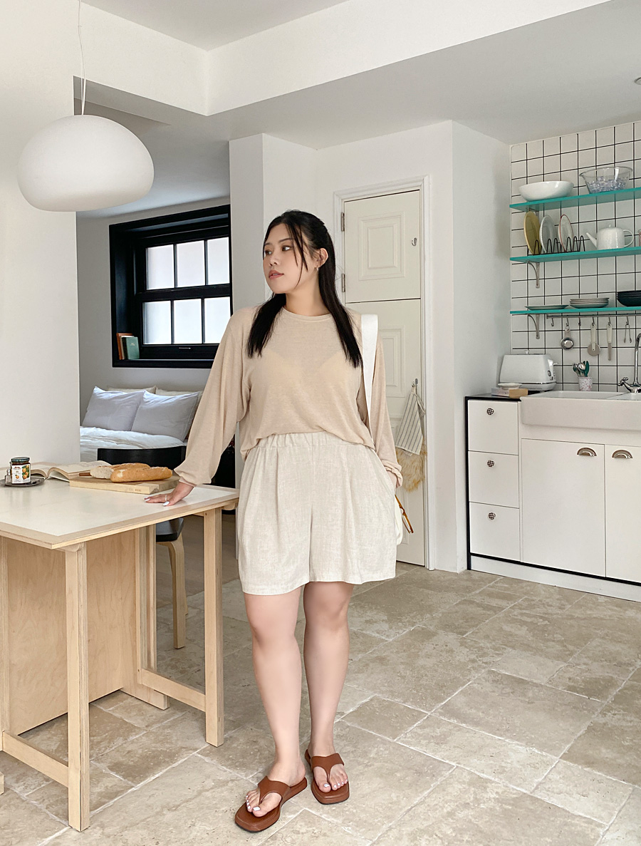 [EVELLET]フューデンリネン4.5分丈バンディングバンツ