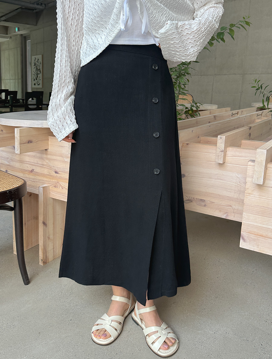 [EVELLET]ハニオスリットリネンロングスカート