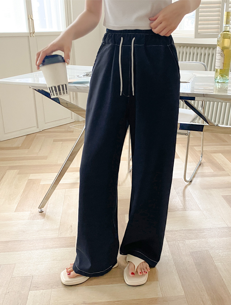 [EVELLET]テリパーステッチワイドウエストバンドパンツ