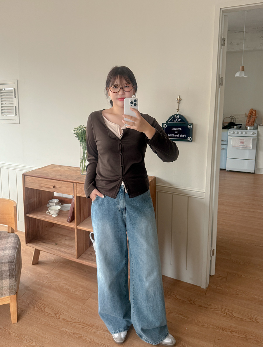 ミューニフン配色レイヤードボタンティーシャツ