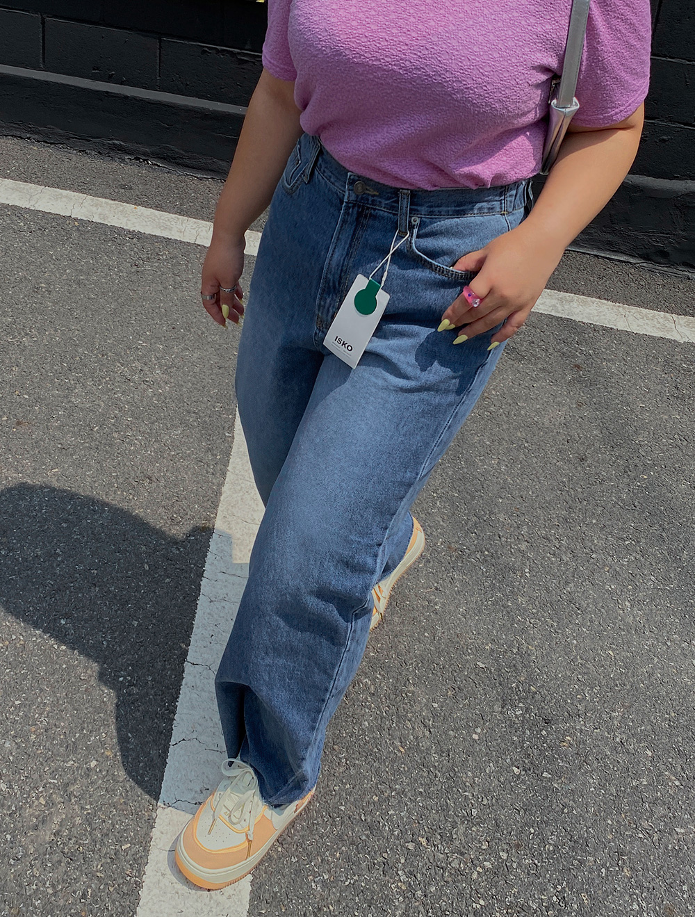 [日常パンツ]メデイン半バンドワイドデニムパンツ