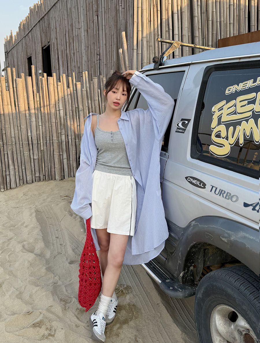 [EVELLET]レテフカバーアップルーズフィットロングシャツ