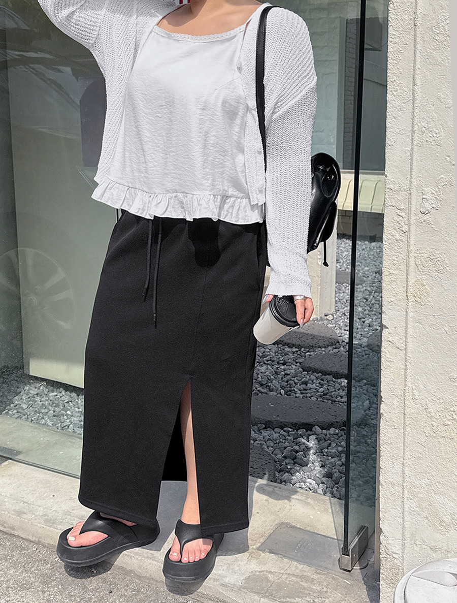 [EVELLET]モビディンフロントトイムウエストバンドロングスカート