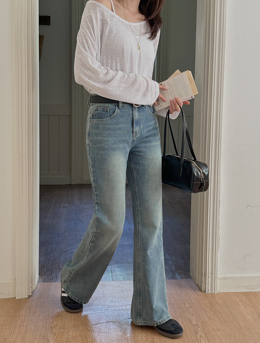 センハーフ長さ別ブーツカットコットン＆デニムパンツ