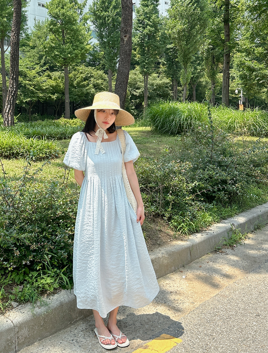 [EVELLET]パエッツオフショルダーピンタックロングワンピース